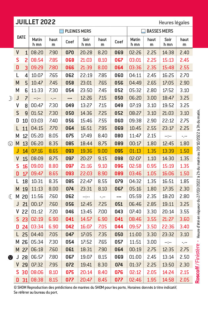 Horaires des marées Juillet Port de Morlaix Guide du port Horaires des marées Juillet Port de Morlaix Guide du port